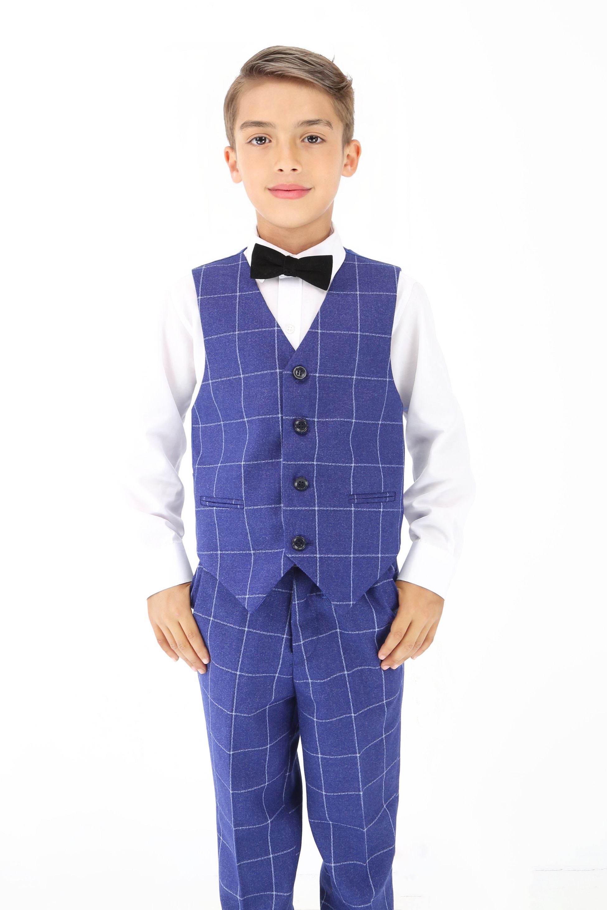 Boys Blue Formal Checkered Suit - Blue