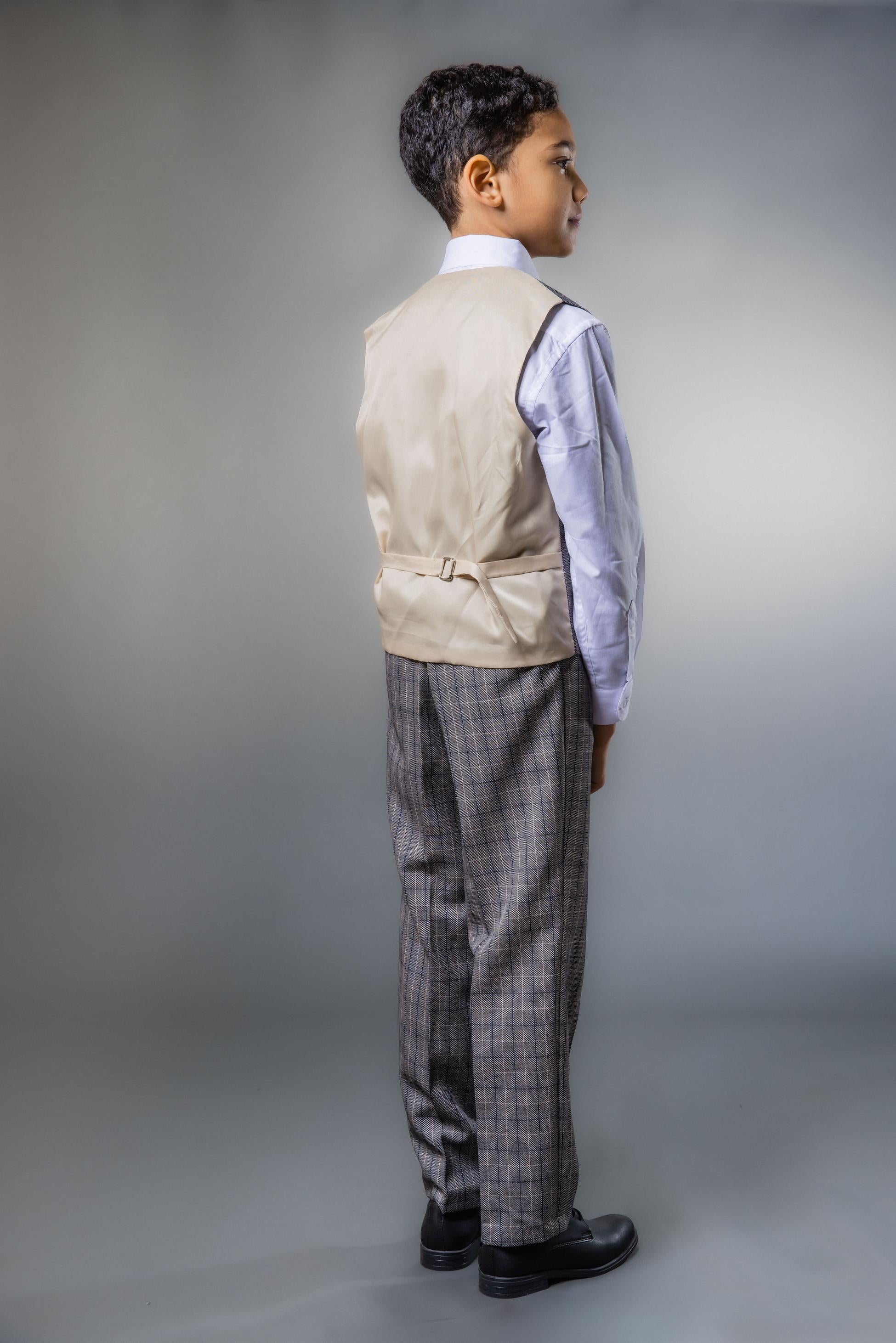 Boys Tweed Check Tailored Fit Suit - Grey