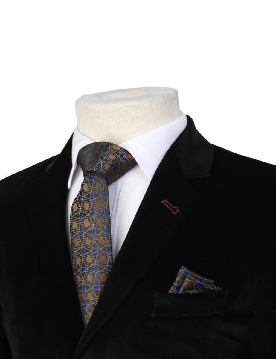 Boys Mixed Pattern Formal Tie & Hankie Set - Gold