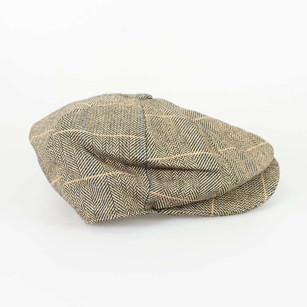 Men's Tweed Check Baker Boy Flat Cap - Albert - Brown