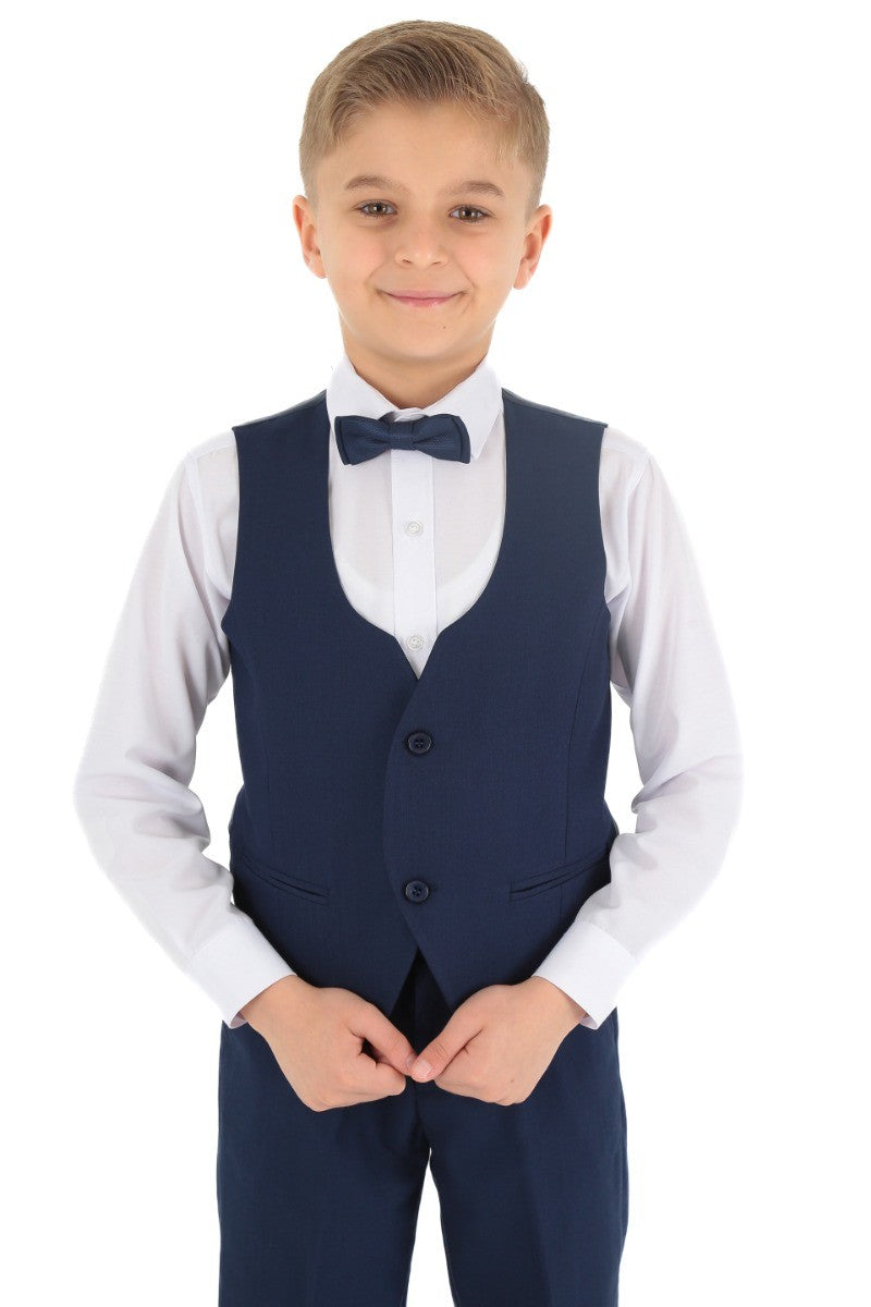 Boys Slim Fit Herringbone 8 Piece Suit Set - KING - Indigo French Blue