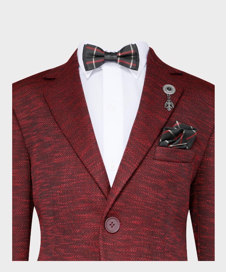 Boys Tailored Fit Birdseye Blazer - Burgundy