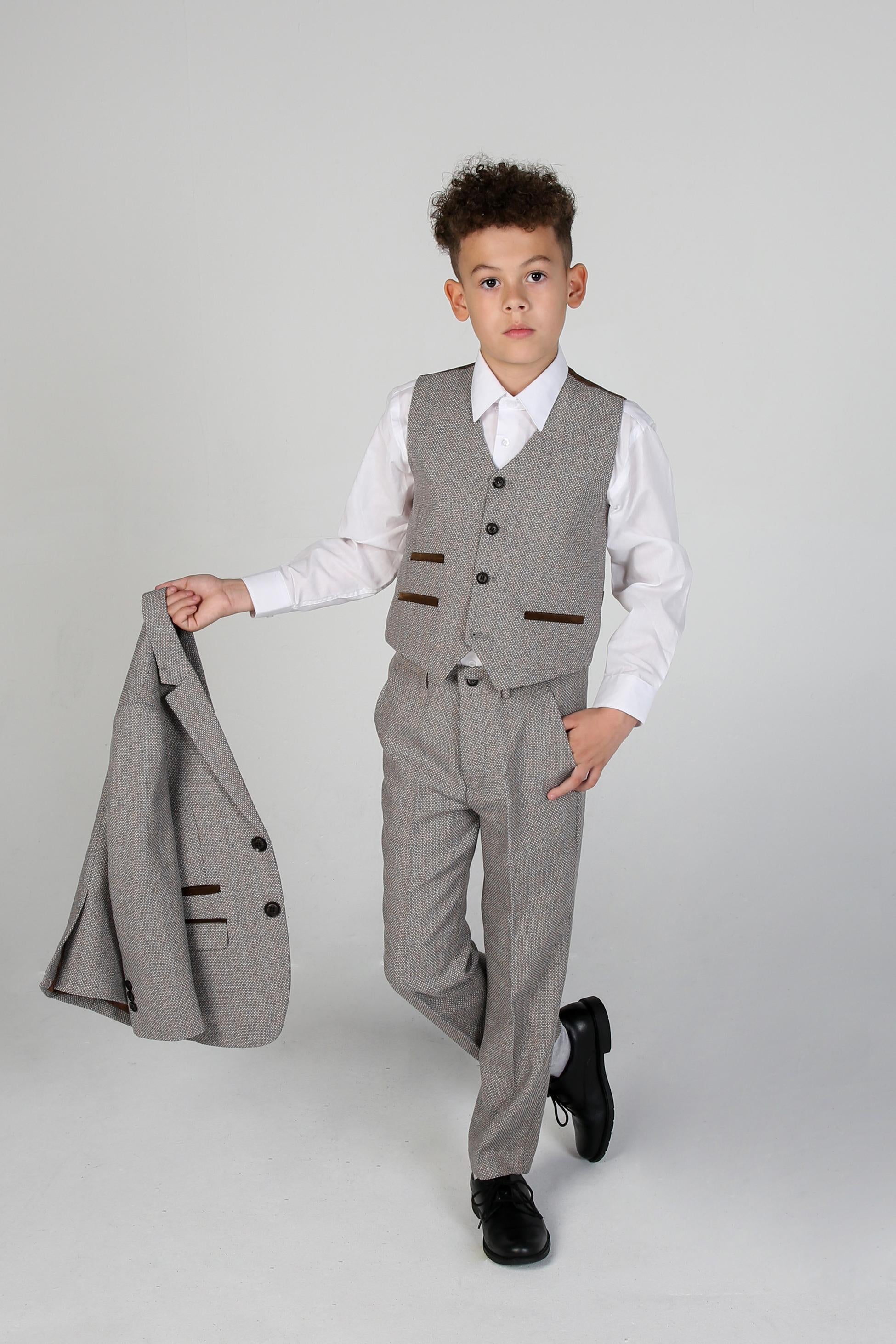 Boys Tweed Tailored Fit Formal Suit - Ralph - Cream