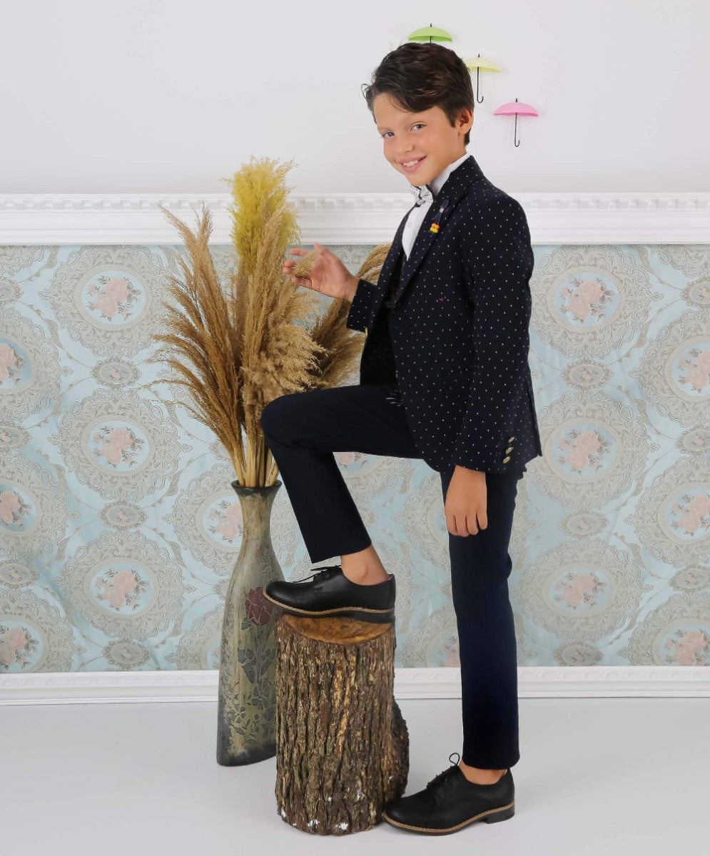 Boys Polka Dot Slim Fit Suit - ARISTOTLE - Navy Blue