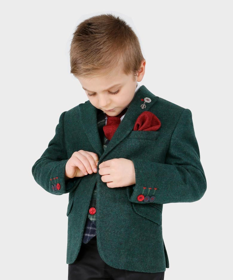 Boys Tailored Fit Blazer Waistcoat Set - Cashmere - Forest Green