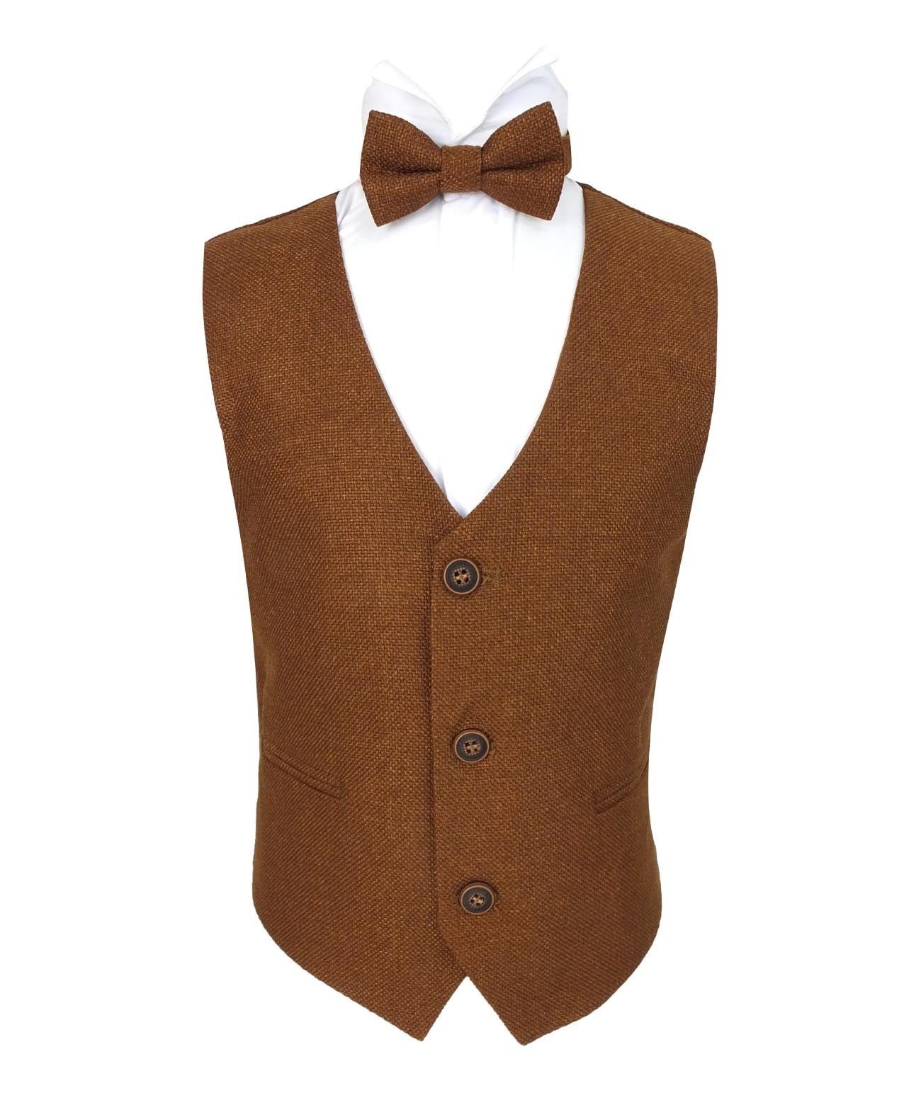 Men's & Boys Tweed Waistcoat Set - Cinnamon Brown