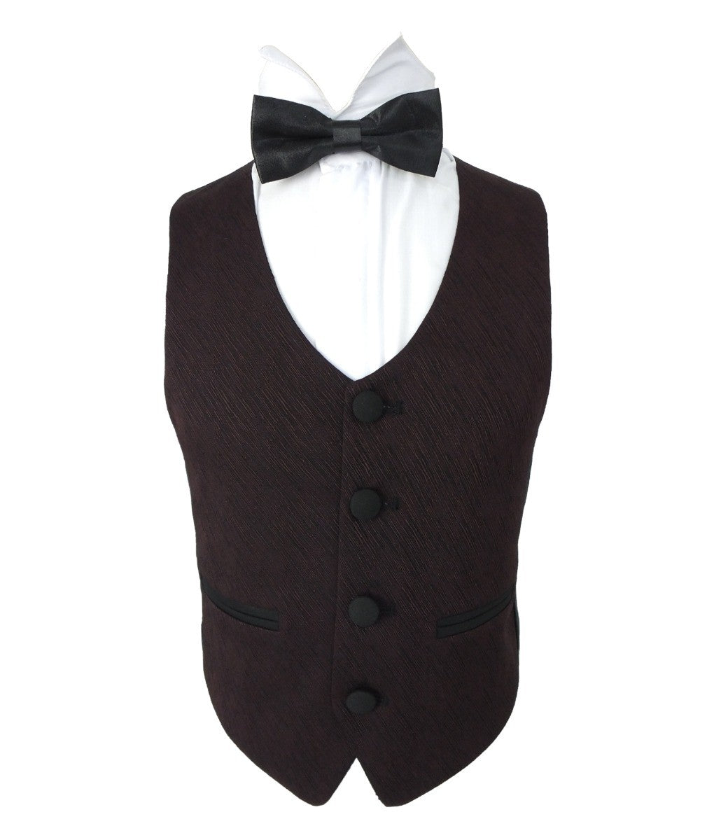 Boys Piping Textured Suit - MATTEO - Burgundy