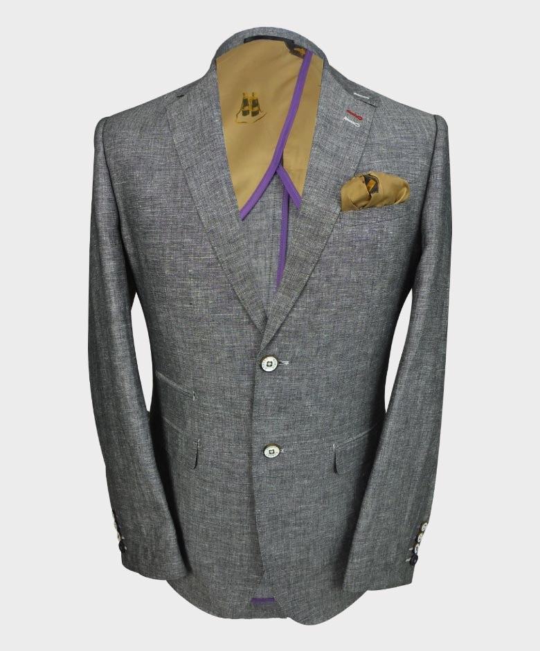 Men's Slim Fit Linen Blazer - ETHAN - Charcoal Black