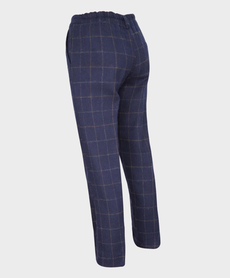 Boys Shelby Windowpane Check Navy Trousers - Navy Blue