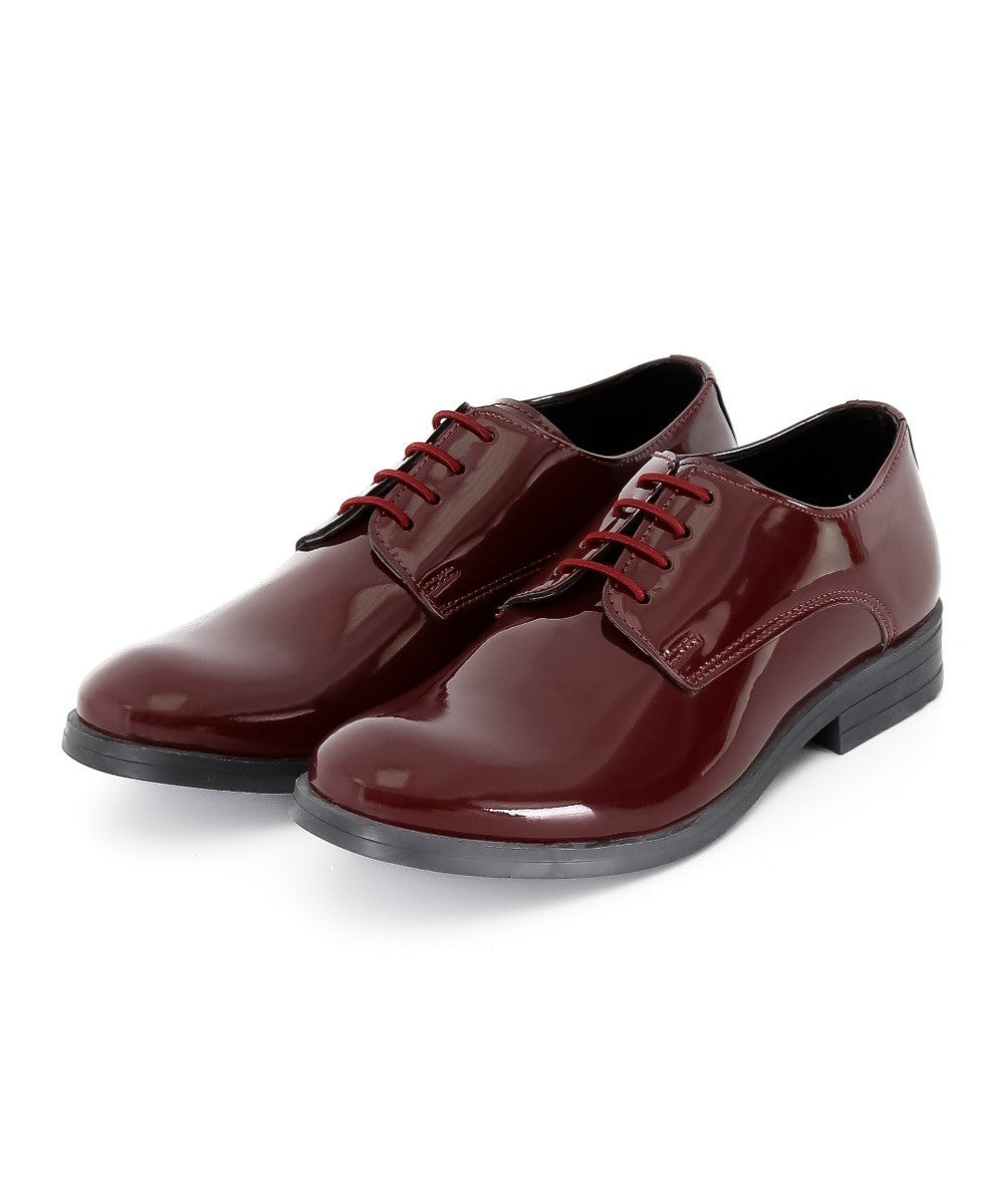 Boys Derby Patent Lace Up Formal Shoes - Burgundy