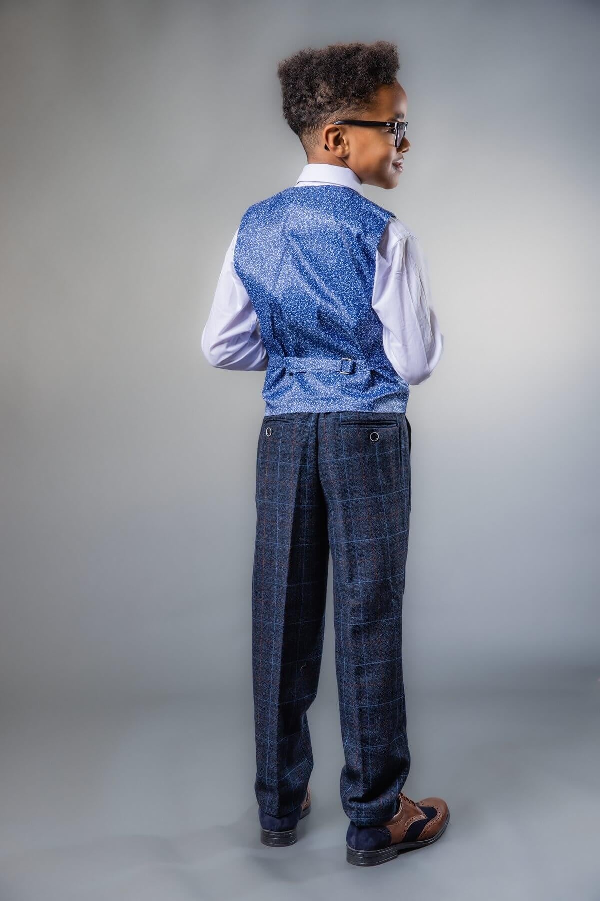 Boys Tailored Fit Retro Check Suit - ANTHONY NAVY - Navy Blue