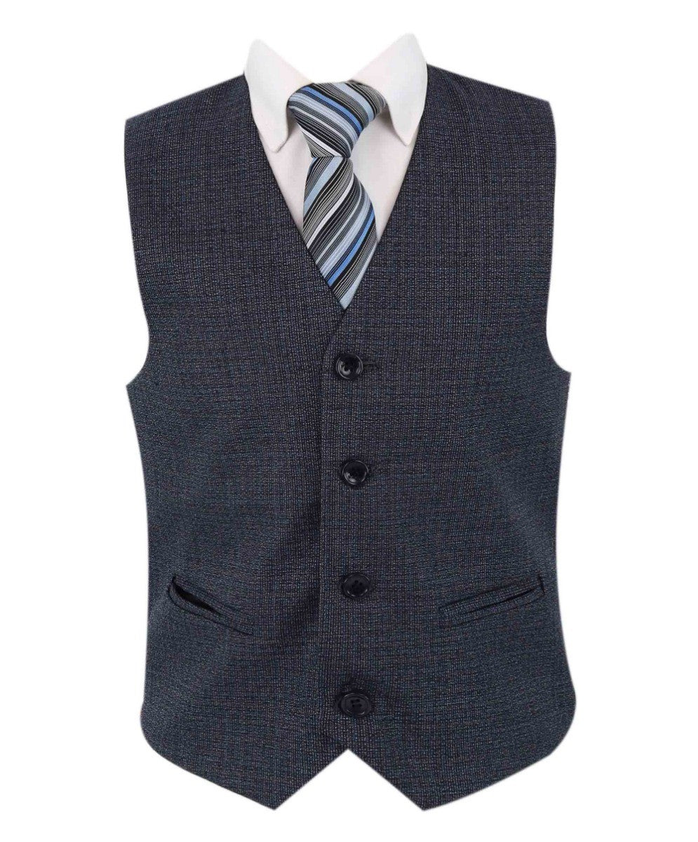 Boys Tailored Fit Textured Suit - Navy Blue