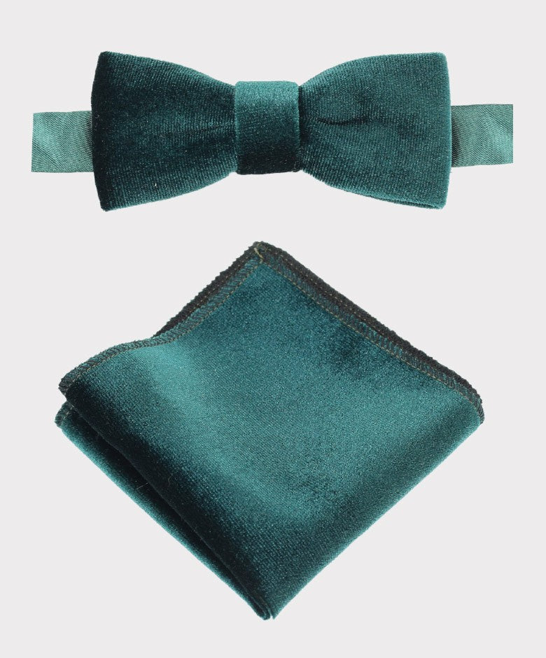 Boys & Men's Velvet Bow Tie and Hankie Set - Green