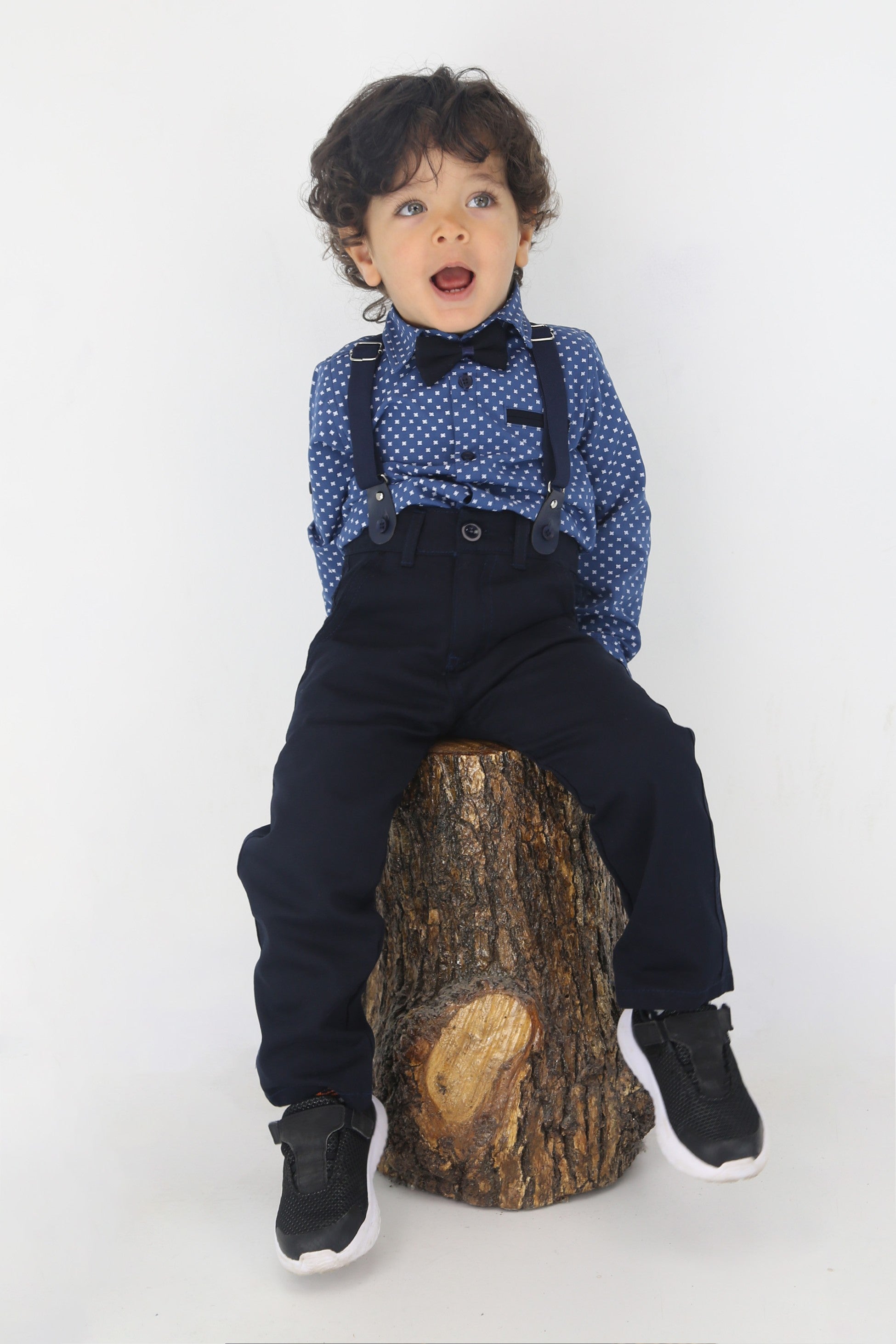 Baby & Boys Gentleman Outfit - 4 PC Suspenders Pant Suit Set - KELEBEK - Saxe - Navy