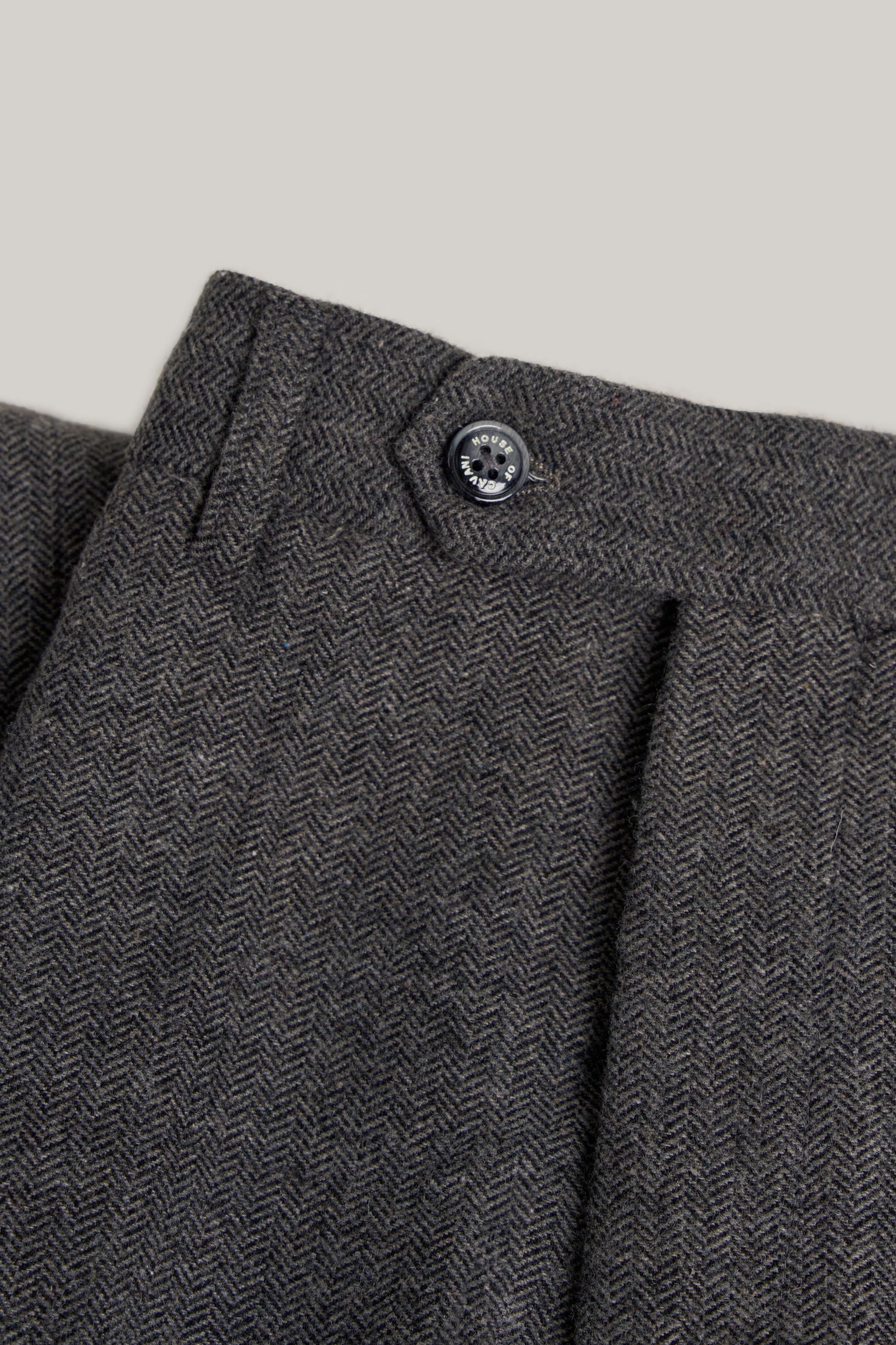 Men’s Grey Herringbone Tweed Trousers - COSMO - Grey