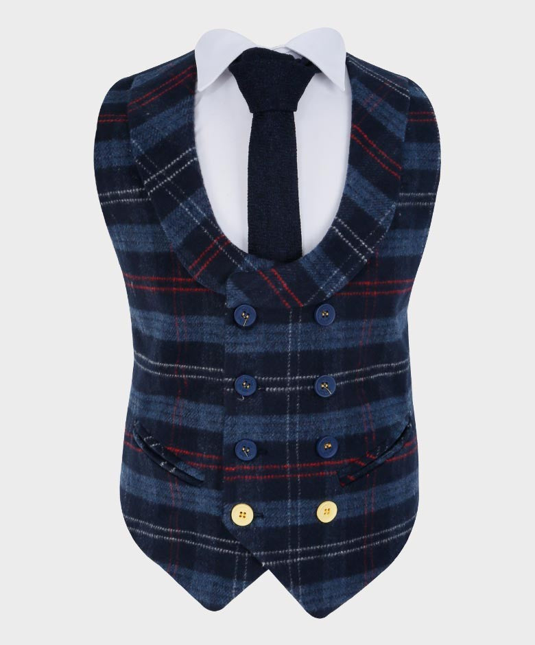 Boys Tailored Fit Blazer Waistcoat Set - Cashmere - Navy Blue