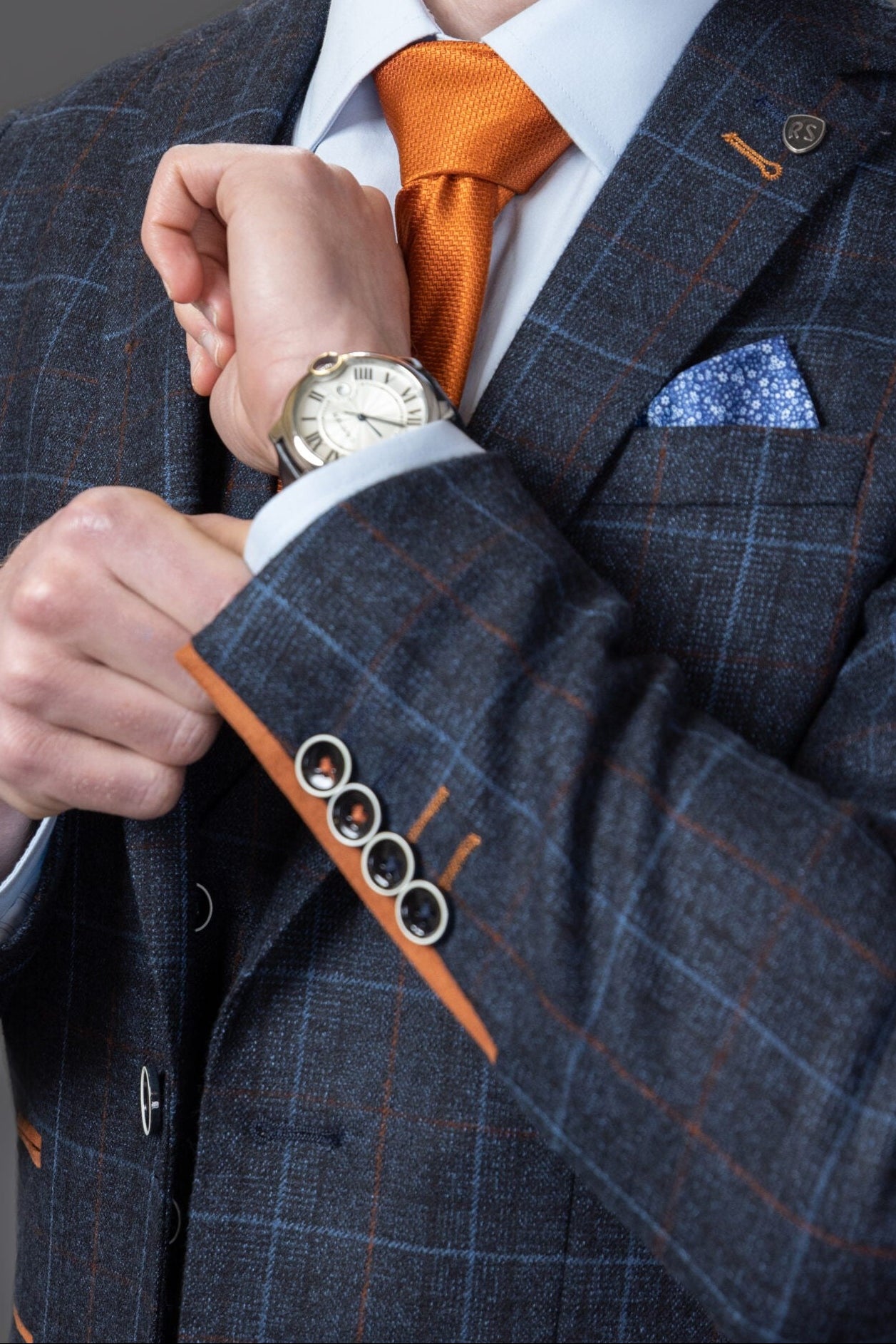 Men's Tailored Fit Retro Check Suit - ANTHONY  - Navy Blue