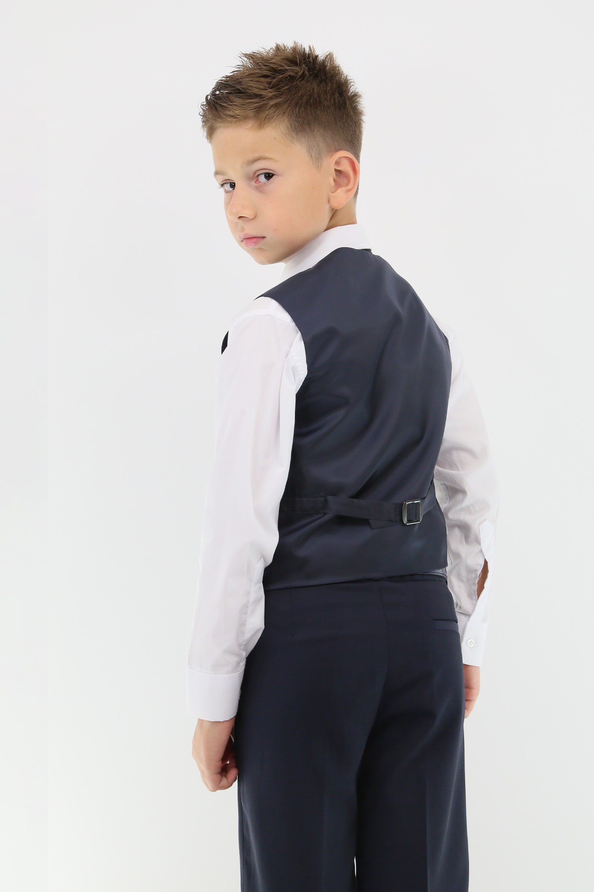 Boys Suit with Double Breasted Vest 7 PC Set - Navy Blue