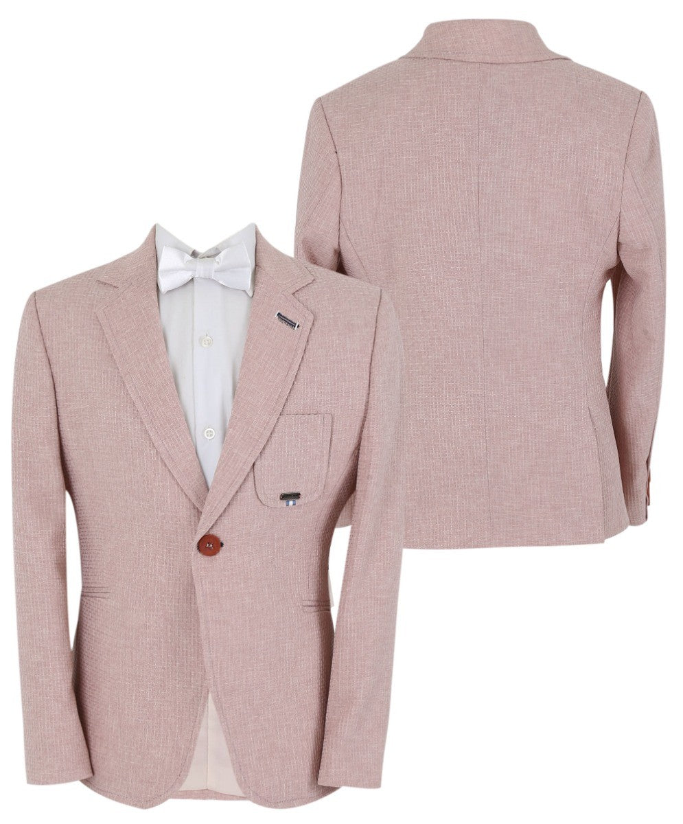 Boys Twill Single Breasted Slim Fit Blazer - TERRY - Powder Pink