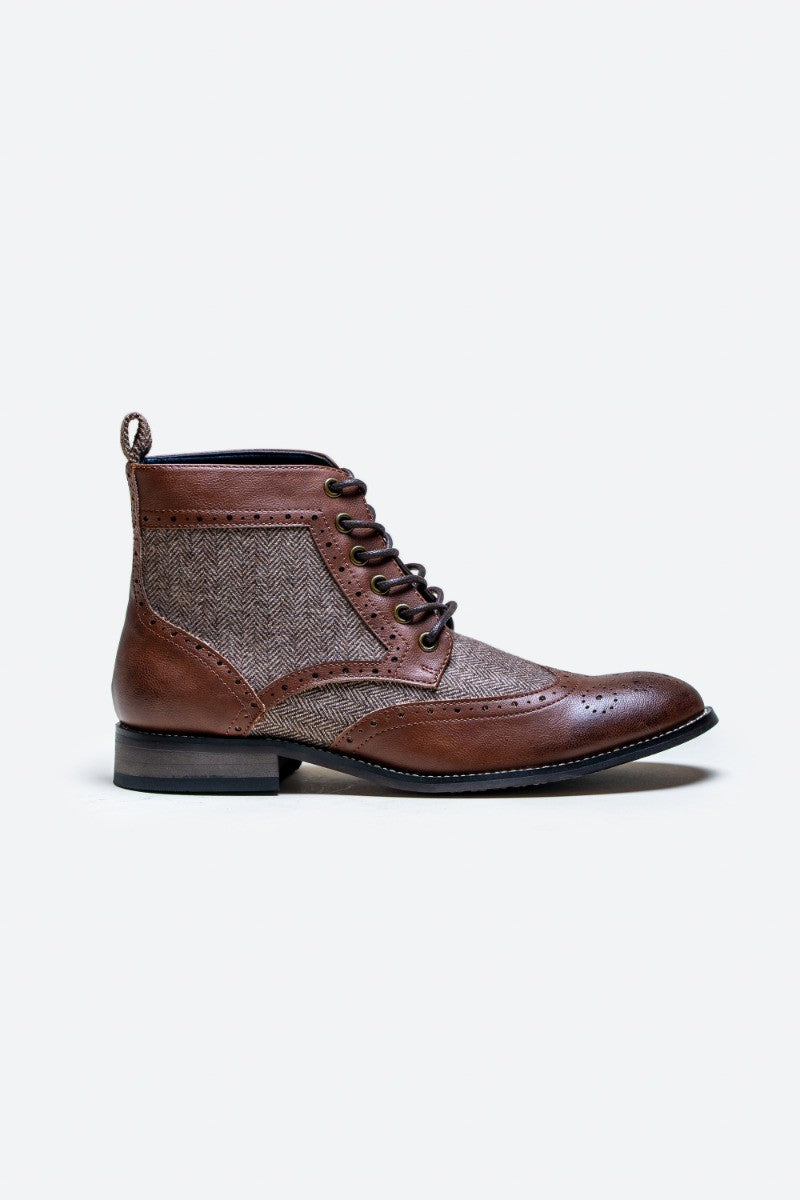 Men's Ankle Boots Lace Up Brogue Shoes - JONES - Brown