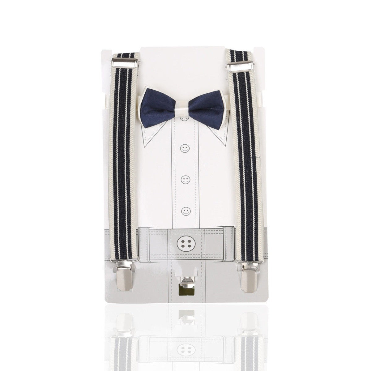 Boys Adjustable Elastic Y-Back Wide Bow Brace Set -  White and  Navy