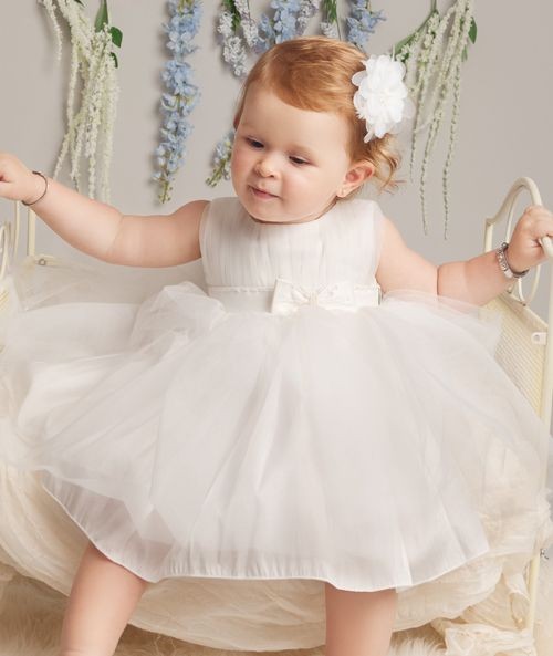 Baby Girls Pleated Bodice Christening Dress - CINDY - Ivory