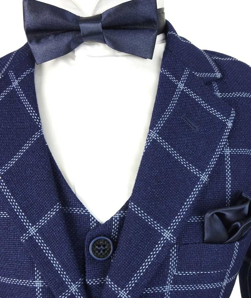 Boys Retro Windowpane Tailored Fit Check Suit - Navy Blue