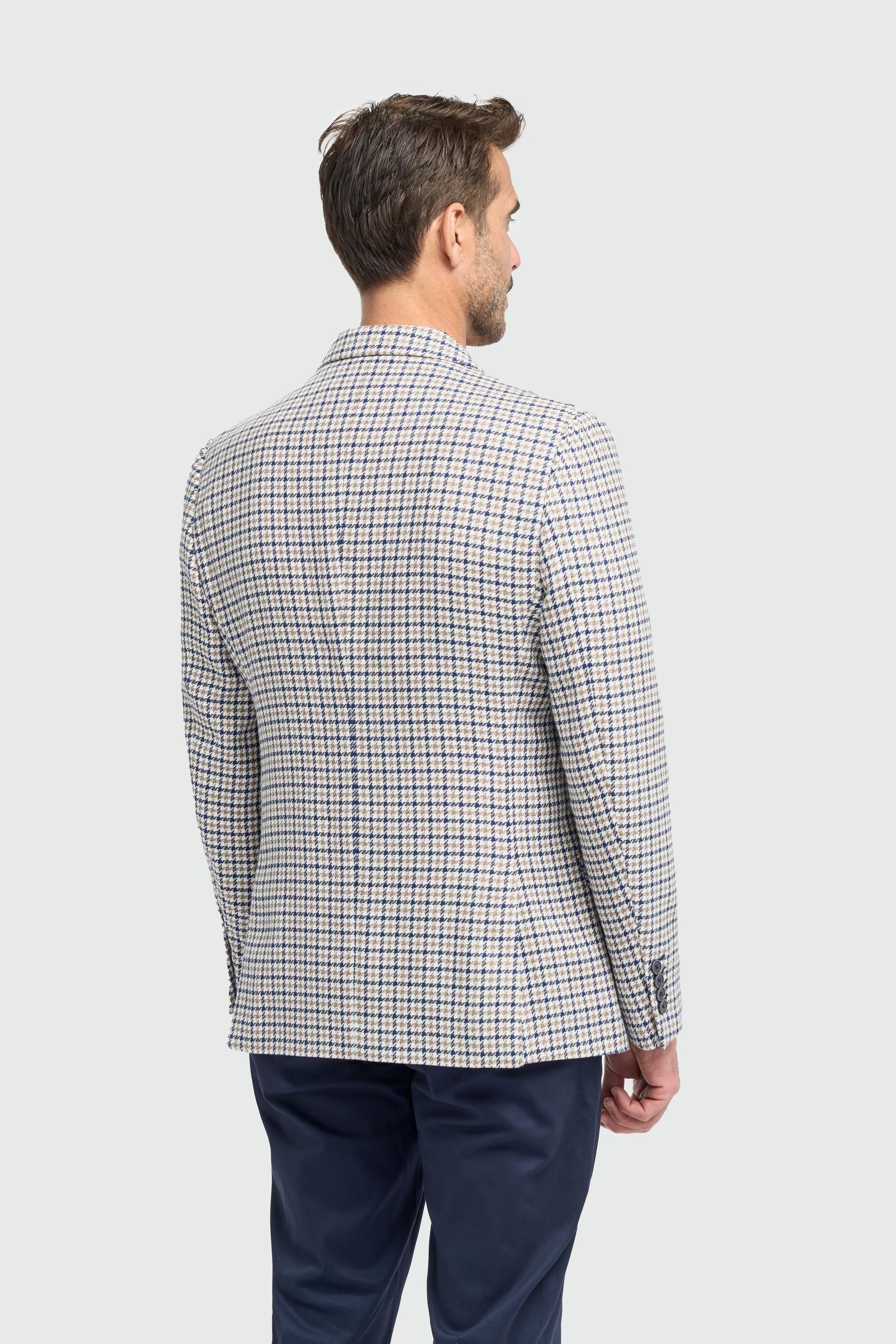 Men’s Beige Cotton Houndstooth Blazer - Bartela - Beige