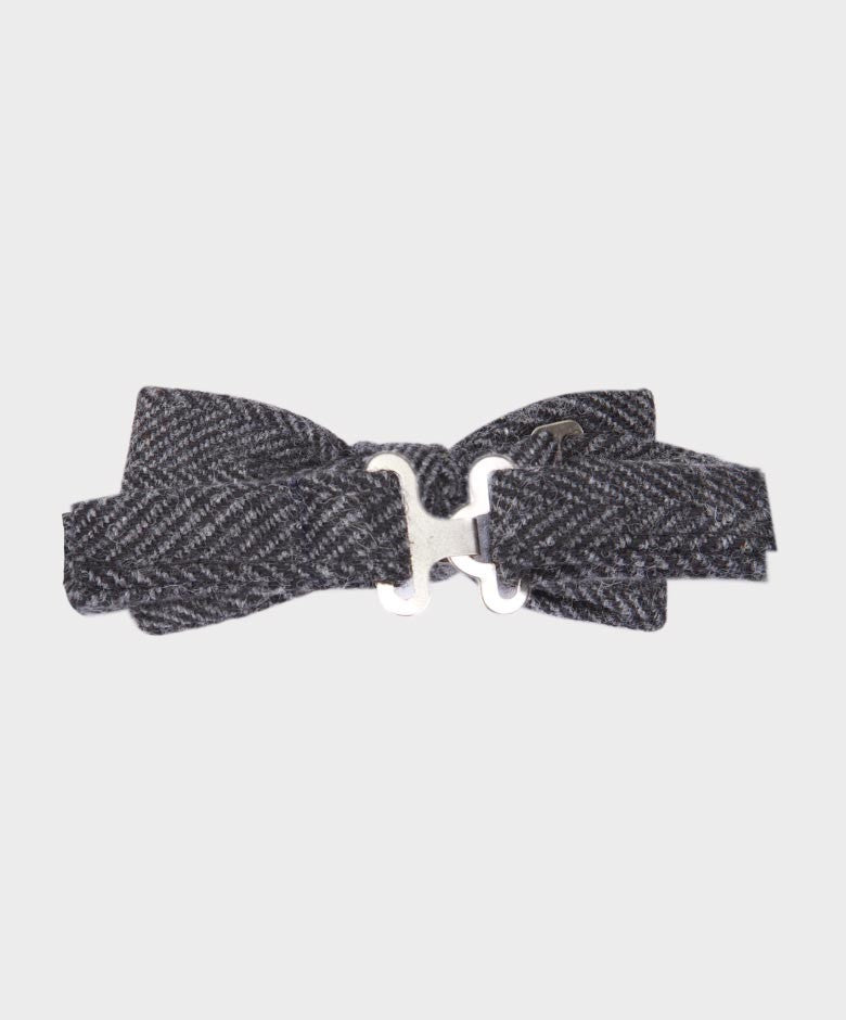 Boys Herringbone Tweed Bow Tie and Hanky Set - Charcoal Grey