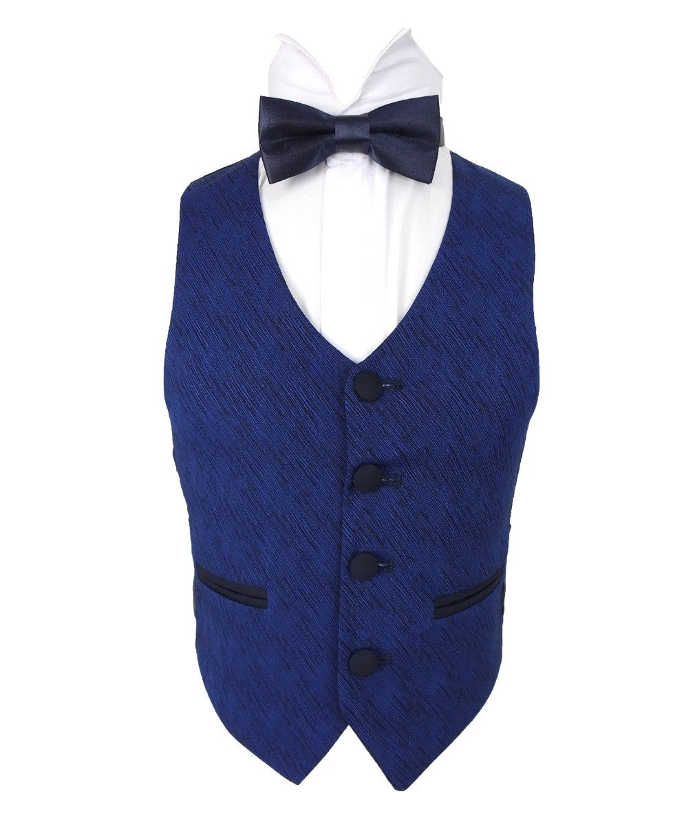 Boys Piping Textured Suit - MATTEO - Navy Blue