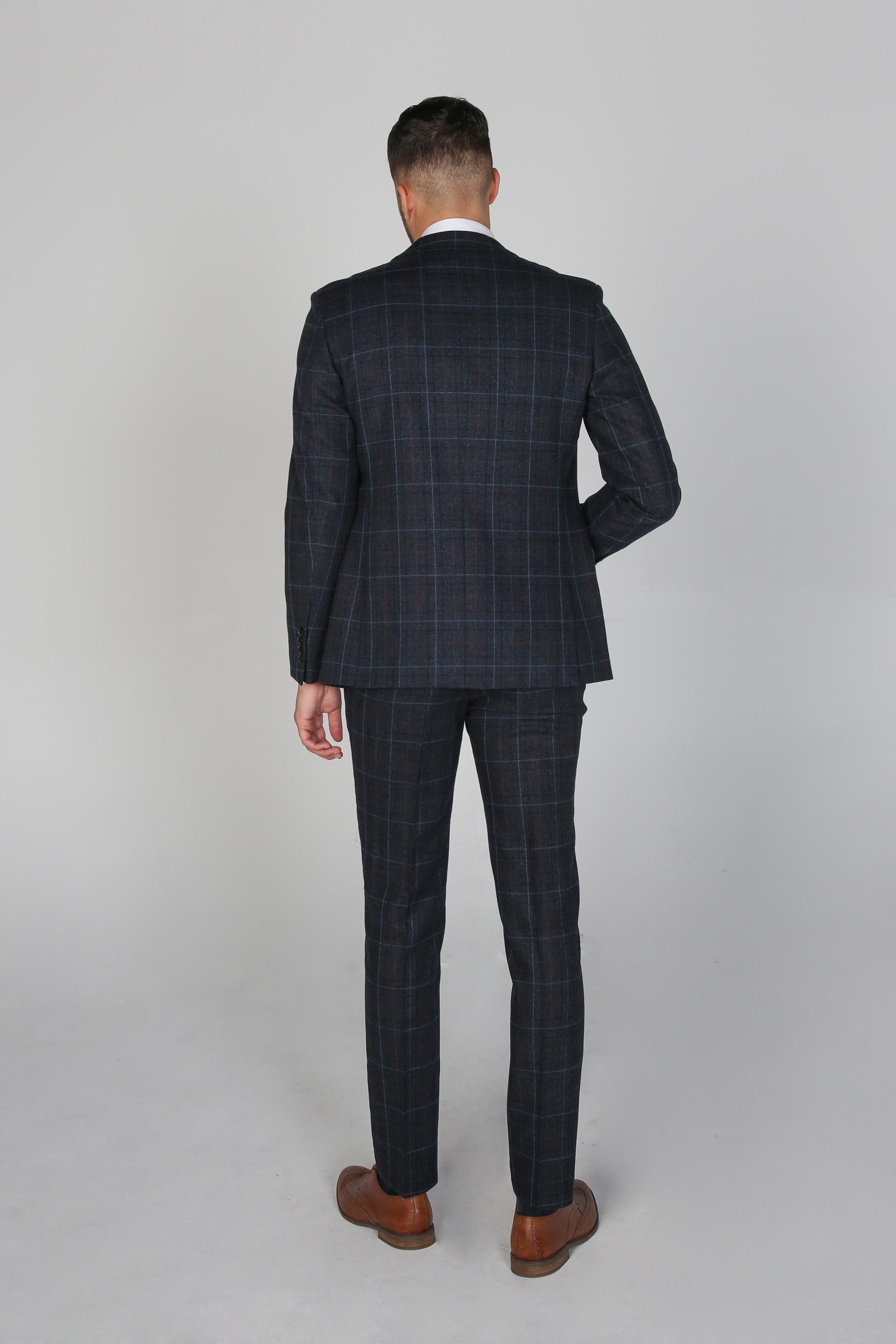 Boys Windowpane Tailored Fit Suit Jacket- HARVEY - Navy Blue