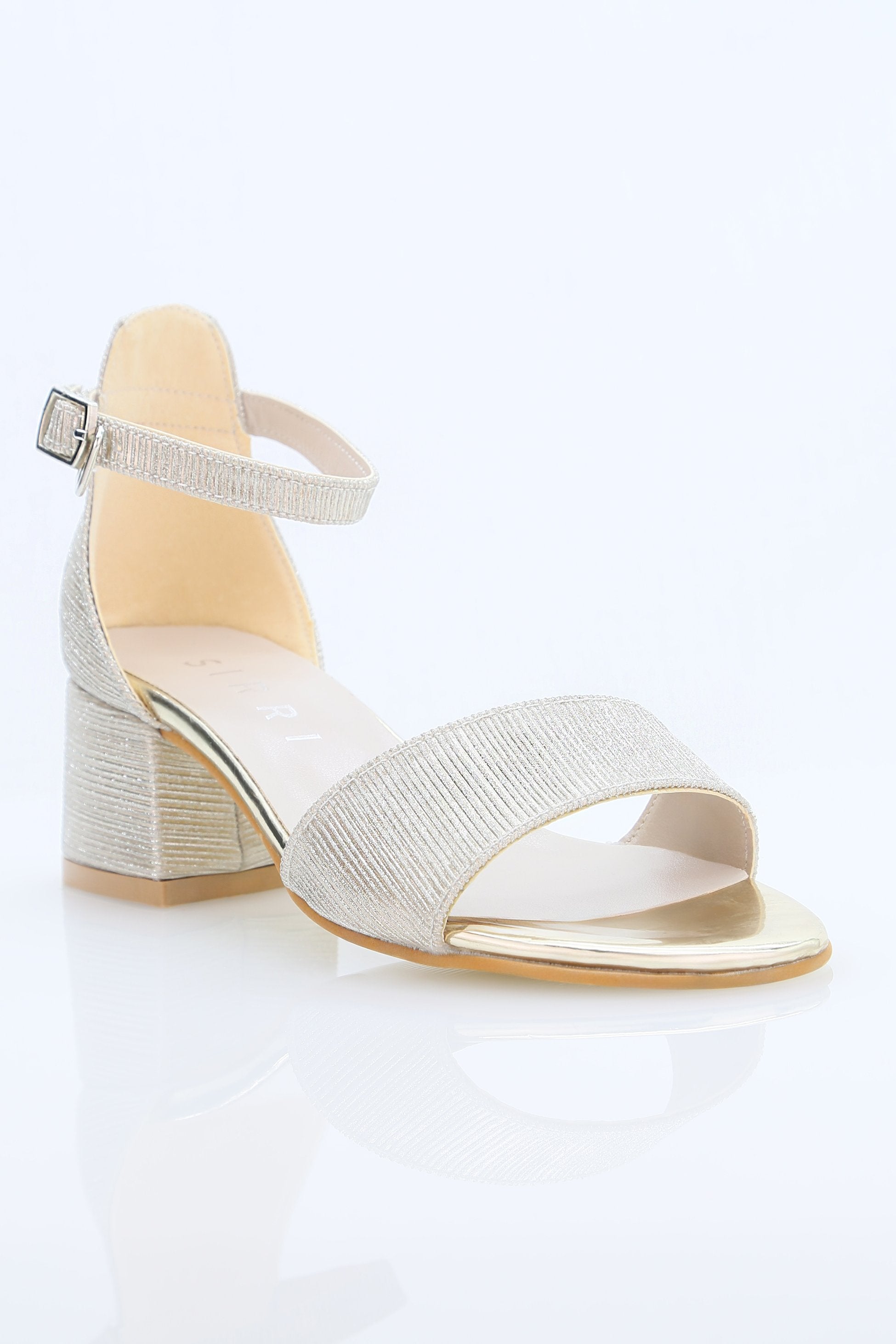 Girls Textured Silver Block Heel Sandals - JENNY - Gold