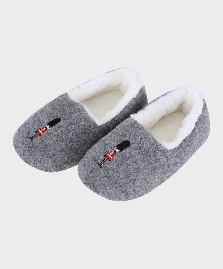 Boys Queen's Guard Plush Grey Slippers - Grey