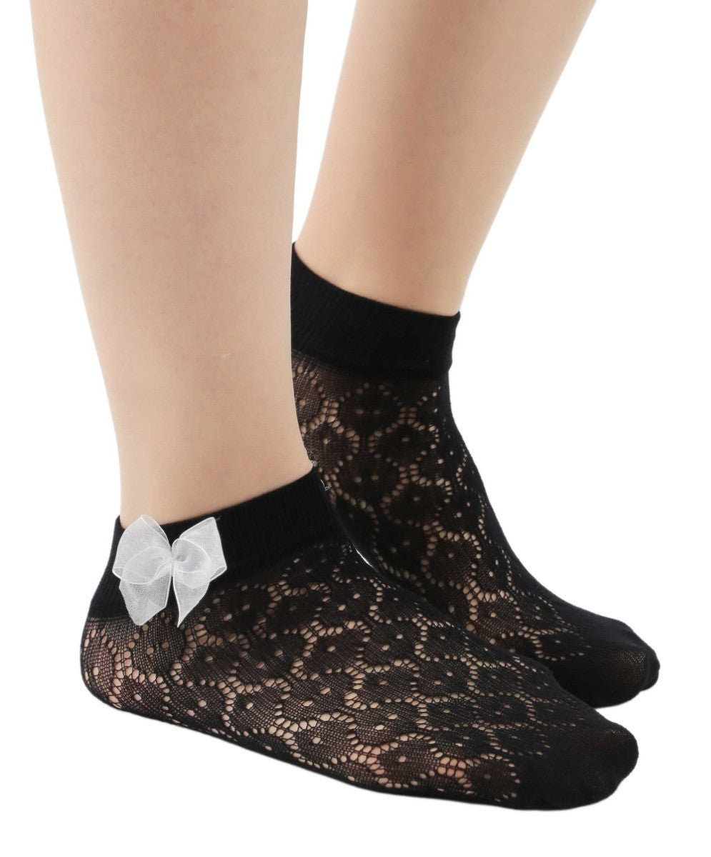 Girls Fishnet Ankle Socks - PETUNYA Black - Black