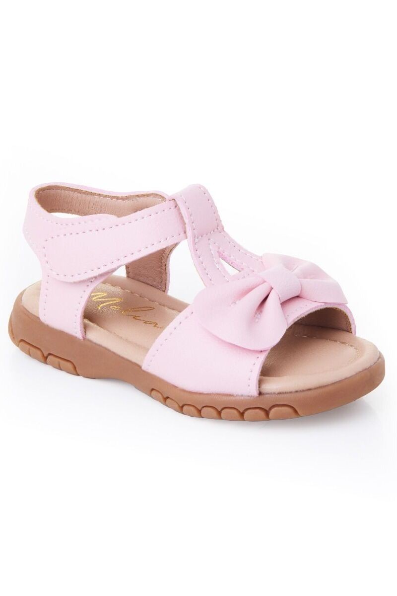 Little Girls’ T-Bar Sandal Shoes with Bow - MATILDA - Pink