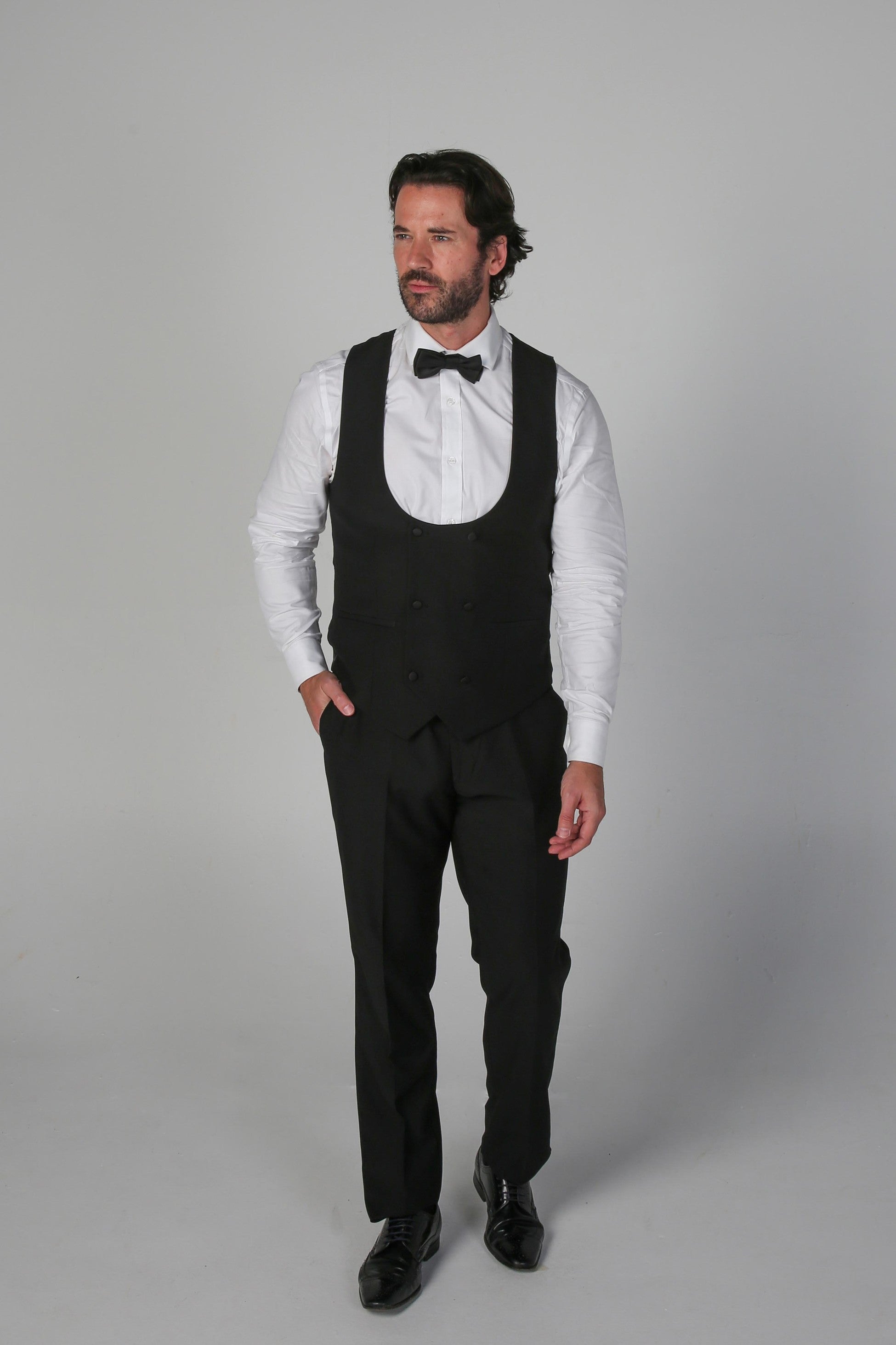 Men's Black Double-breasted Tuxedo Suit Waistcoat - FORD - Black