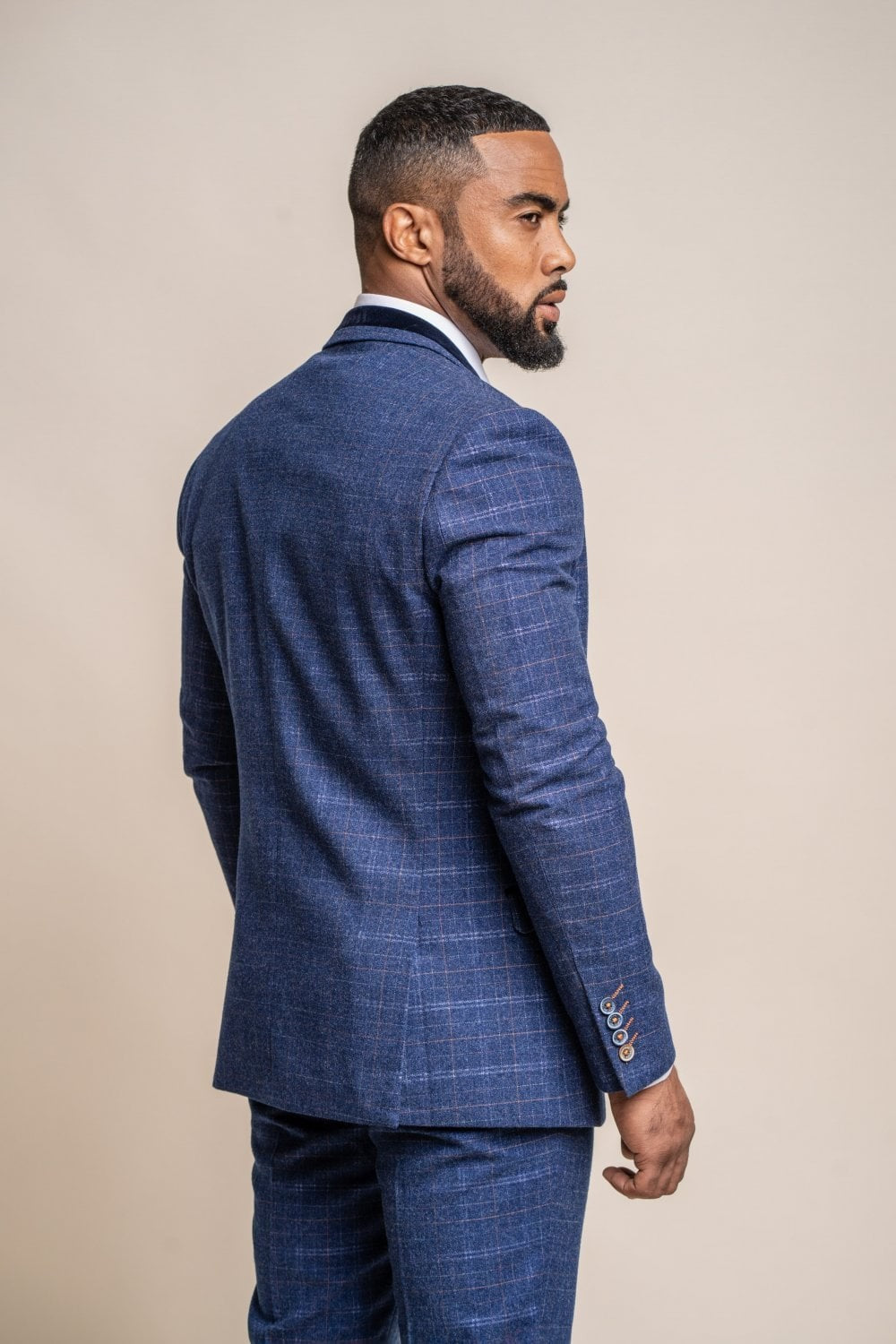 Men's Tweed Check Navy Slim Fit Suit - KAISER - Navy Blue