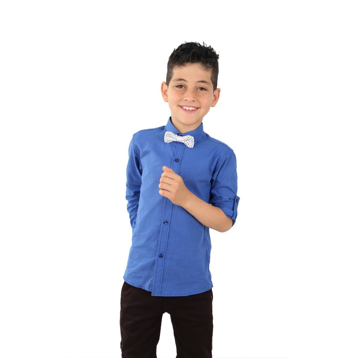 Boys Linen Roll Up Sleeve Shirt - Blue