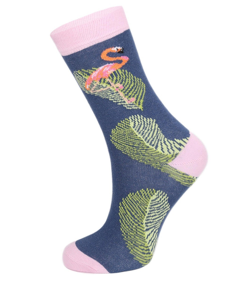 Unisex Kids Flamingo Socks- Novelty - Blue - Green - Pink