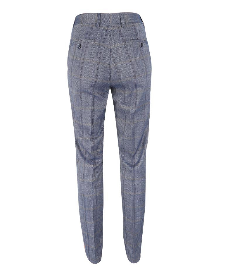 Men's Slim Fit Tweed Check Blue Suit - CONNALL - Blue