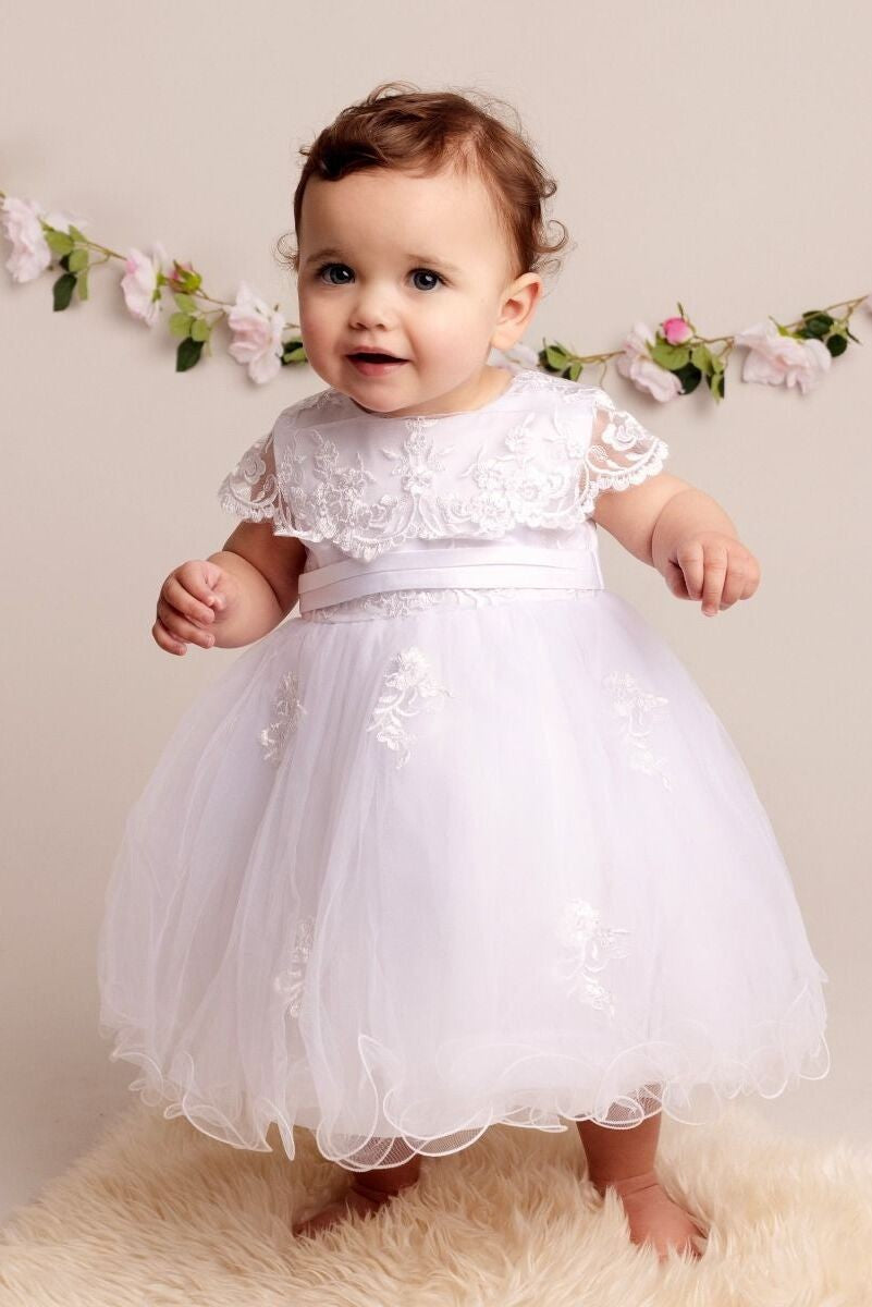 Baby Girls Christening Lace Cape Dress - FAY - White