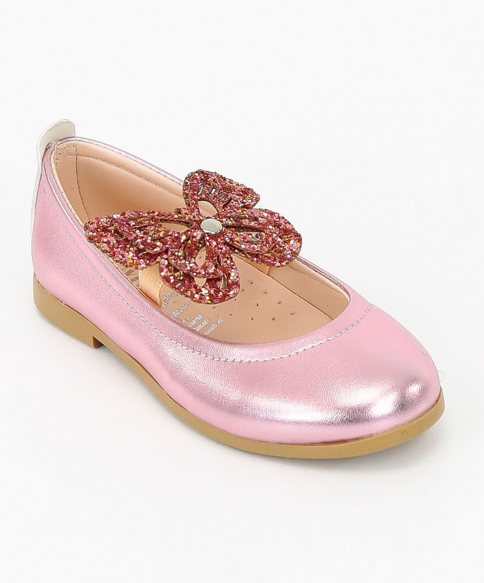 Girls Ballerina Butterfly Strap Flat Dress Shoes - Pink