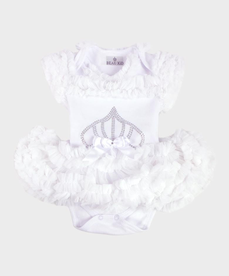 Baby Girl Tulle Cotton Tutu Bodysuit - White