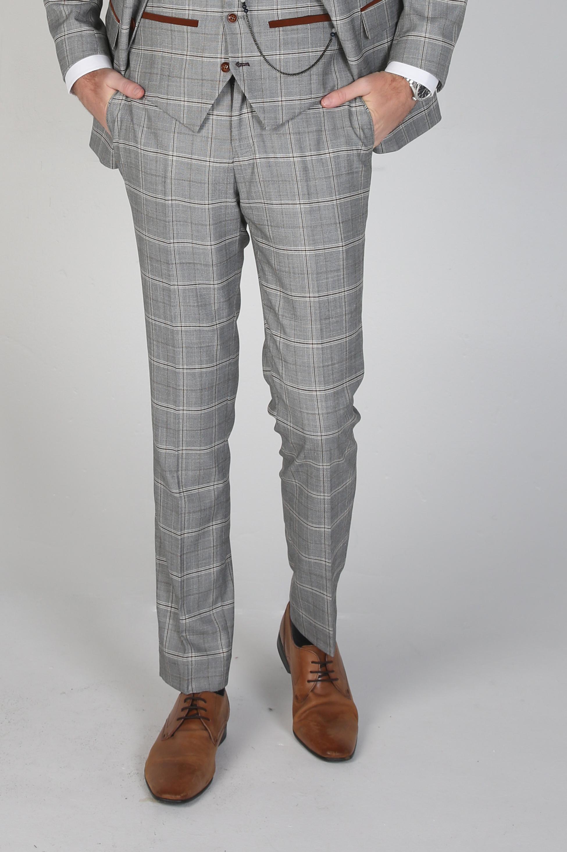 Men's Windowpane Check Grey Trousers - FRANCIS - Grey