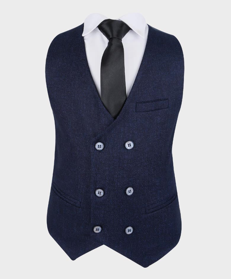 Boys Tailored Fit Herringbone Patterned Suit - TONY - Dark Blue