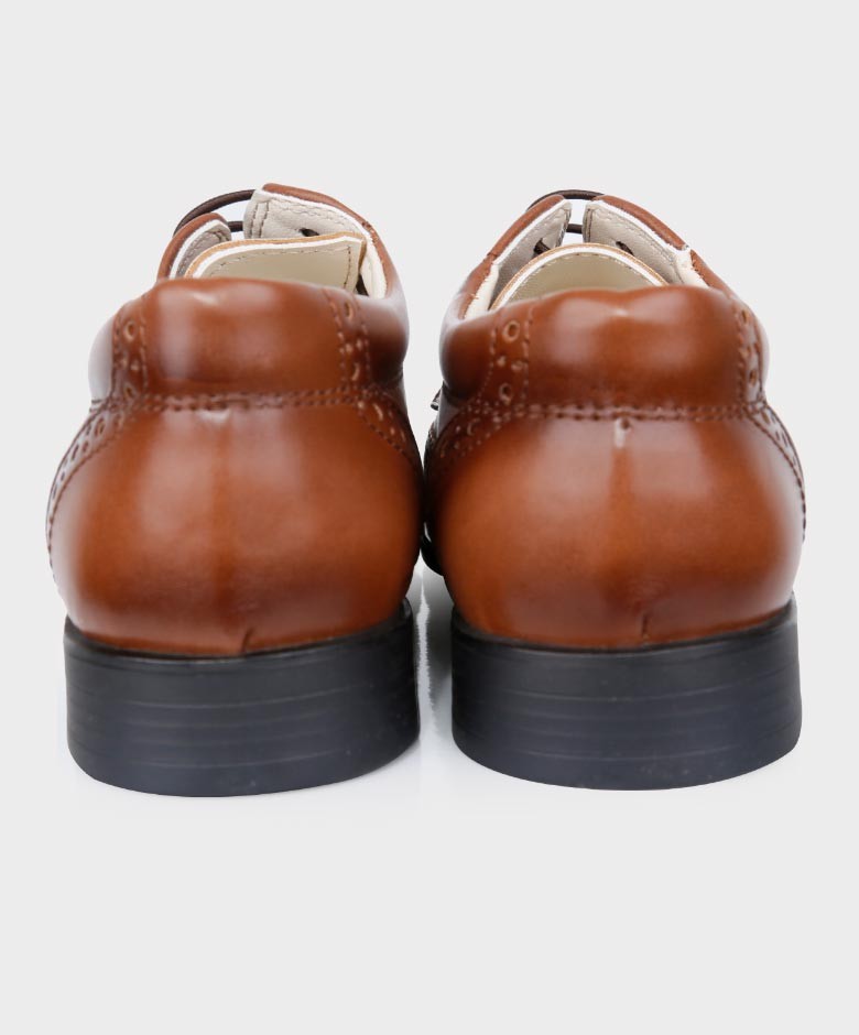 Boys Derby Brogue Lace Up Dress Shoes - Tan Brown