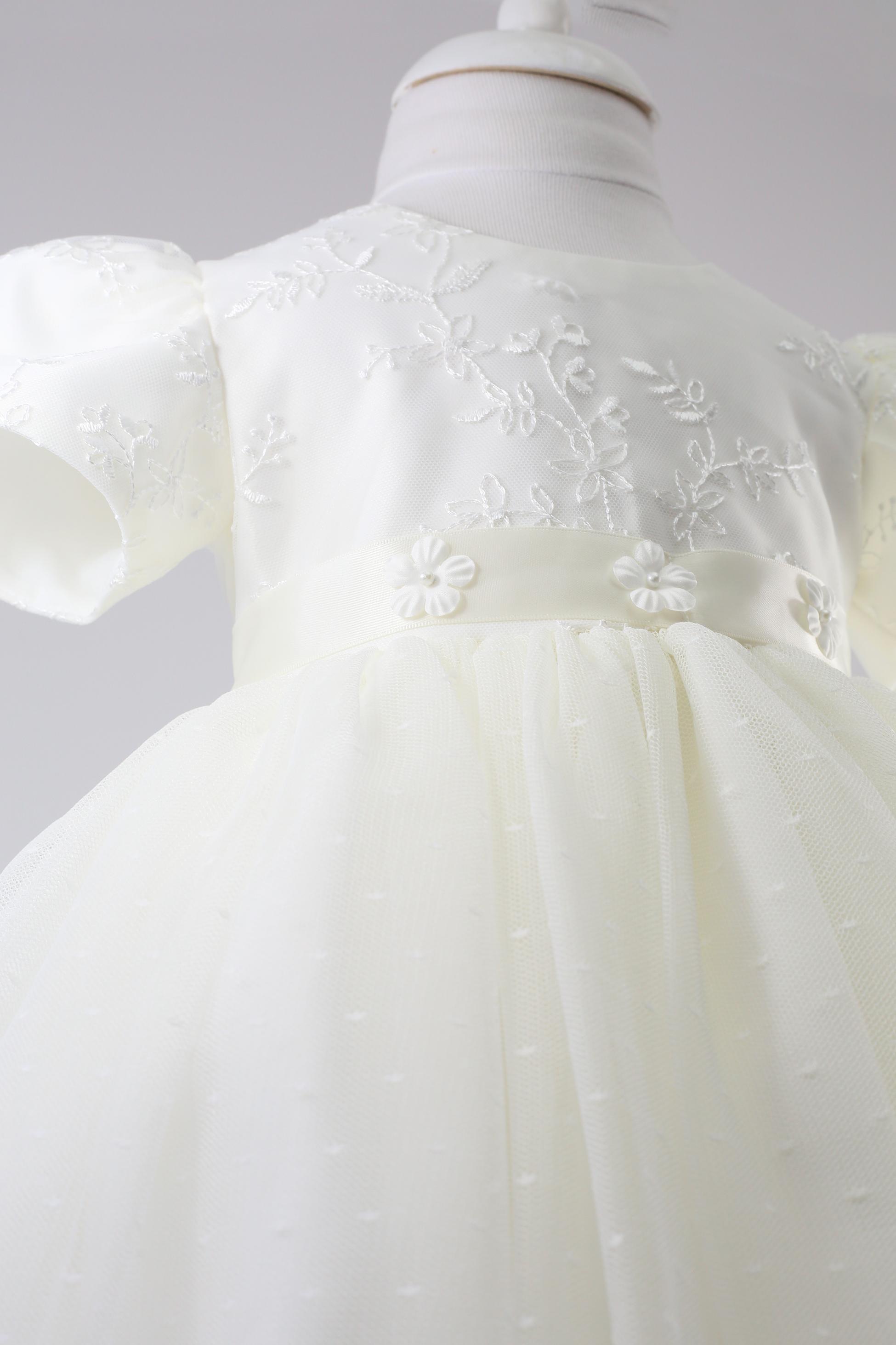 Baby Girls Balloon Sleeve Tulle Dress – B1038 - Ivory