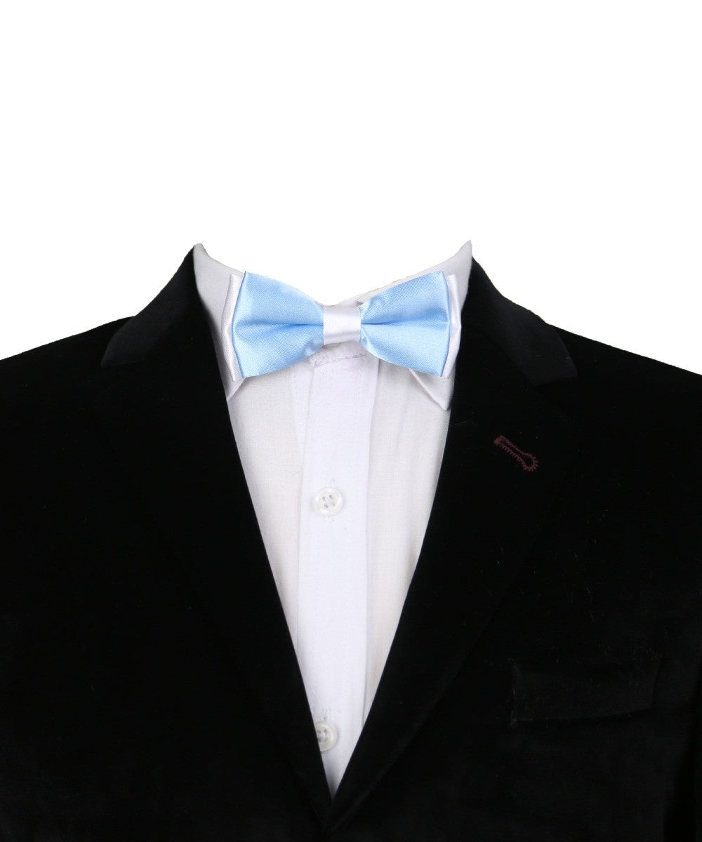 Boys Two-Toned Layered Adjustable Bowtie - Sky Blue and White