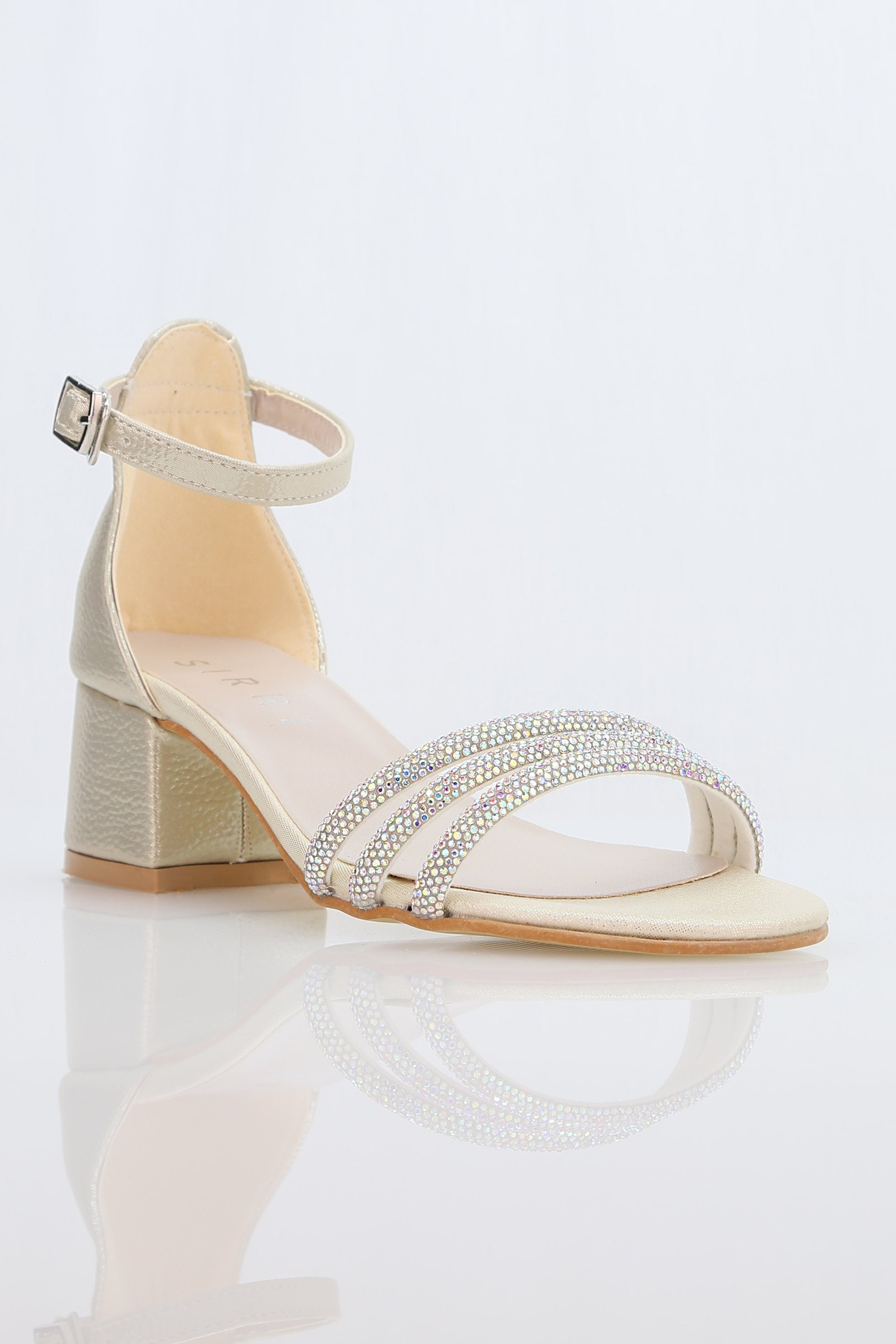 Girls' Textured Block-Heel Sandals with Rhinestone Straps - TWINKLE - Gold