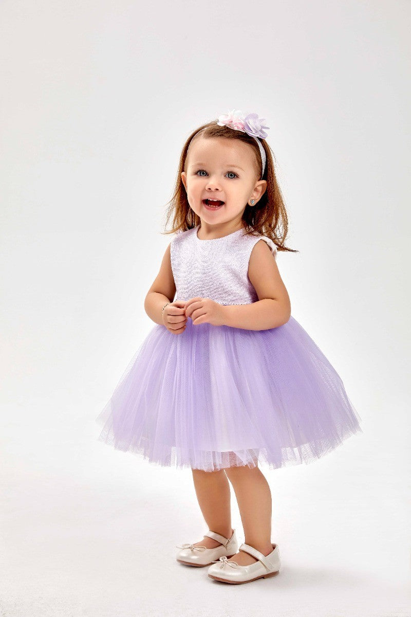 Baby Girl's Knit Tutu Tulle Midi Dress & Coat Set - Ivory - Purple